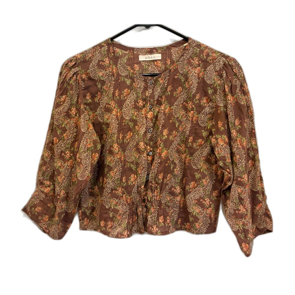 DOEN Brown Floral Button Up Shirt Top Blouse Women's Size XS - Picture 2 of 12